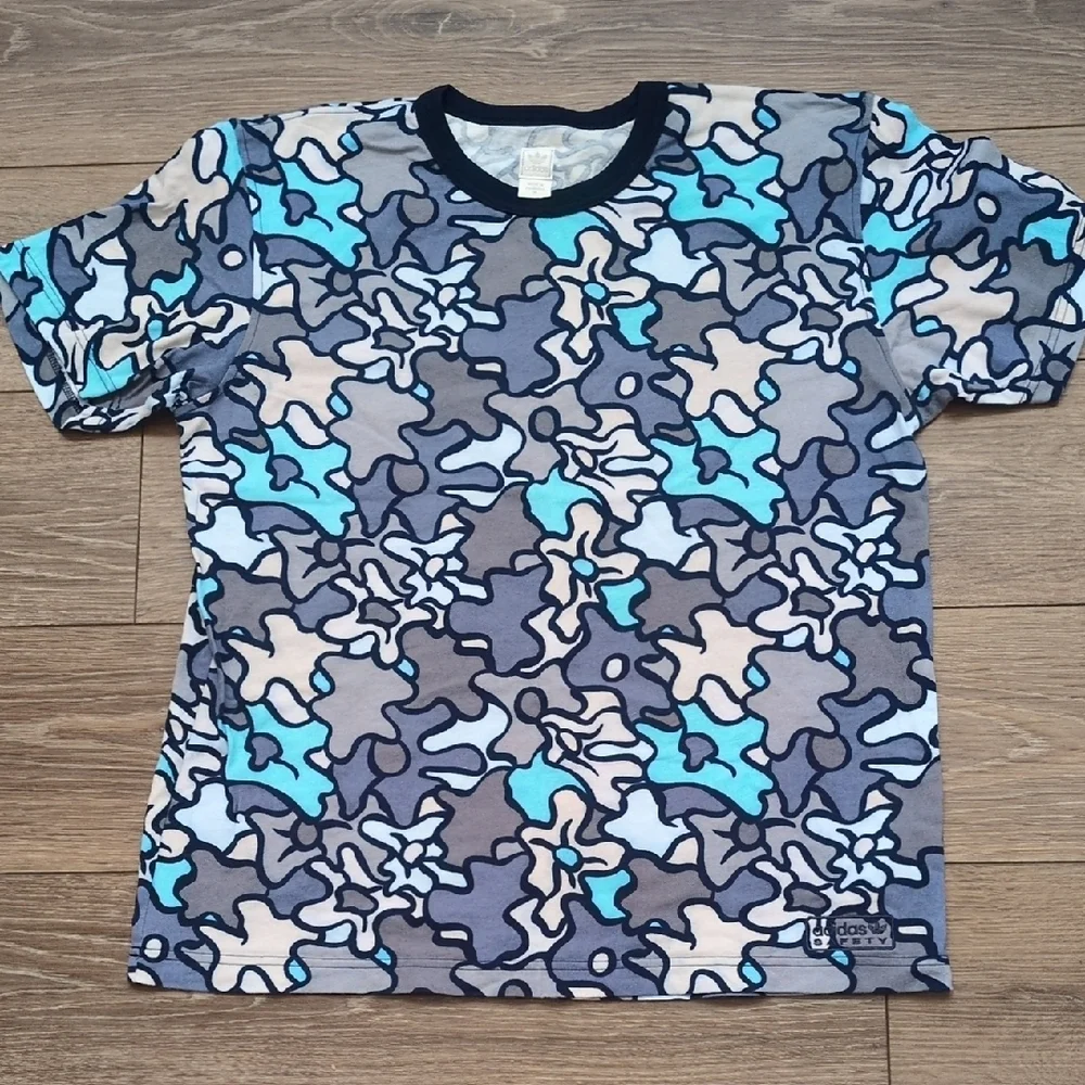 Vintage Adidas Safety Camo Men's T-Shirt - Cotton - Blue‎ Gray White - Medium